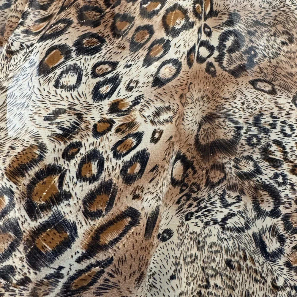 Y2K AB Studio Womens XL Leopard Print Ruffle V-Neck Blouse Metallic Gold Accents - Picture 8 of 10